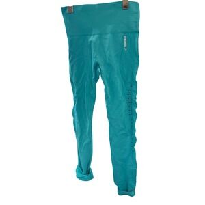Gymshark Energy+ Seamless Leggings Teal Blue High Waisted Eyelet Detail Womens